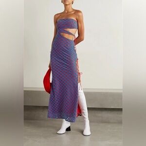 BNWT Rotate Birger Christiensen Malena Strapless Cutout Mesh & Velvet Maxi Dress